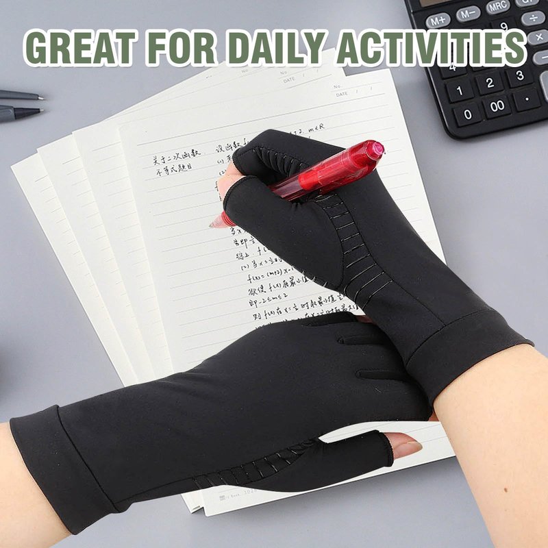 2 Pairs Copper Arthritis Gloves, Fingerless Compression Gloves for Men and Women, Pain Relief and Healing for Arthritis Hand, Carpal Tunnel, Typing and Daily Work (Black, Medium)