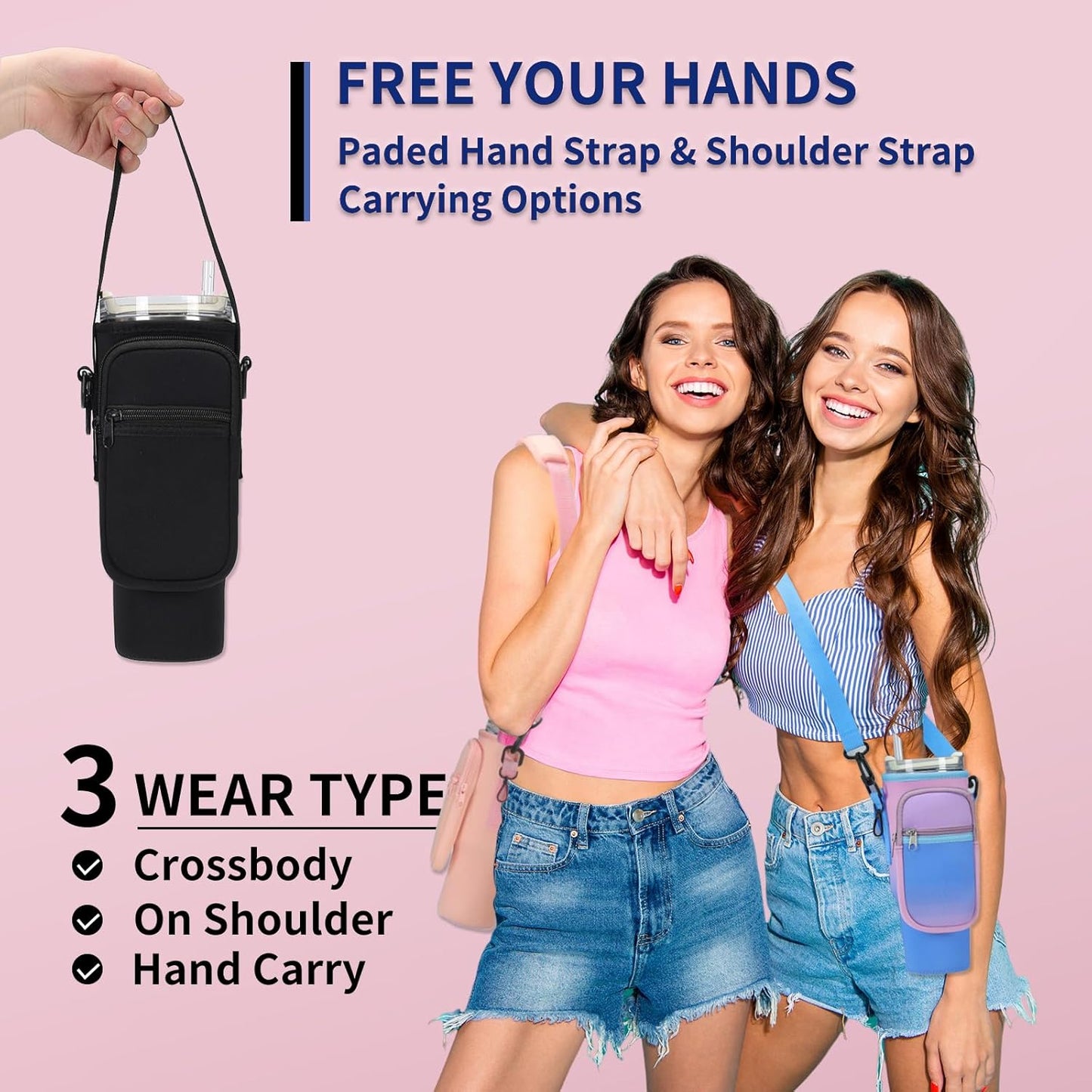 Stanley Water Bottle Carrier Bag - Neoprene Holder with Phone Pocket & Adjustable Strap | Fits 40/30 oz Tumblers