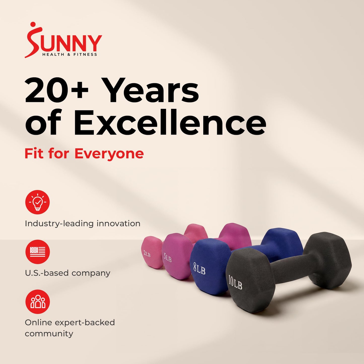 Sunny Health & Fitness Neoprene Dumbbell - 5 Lbs - Pair