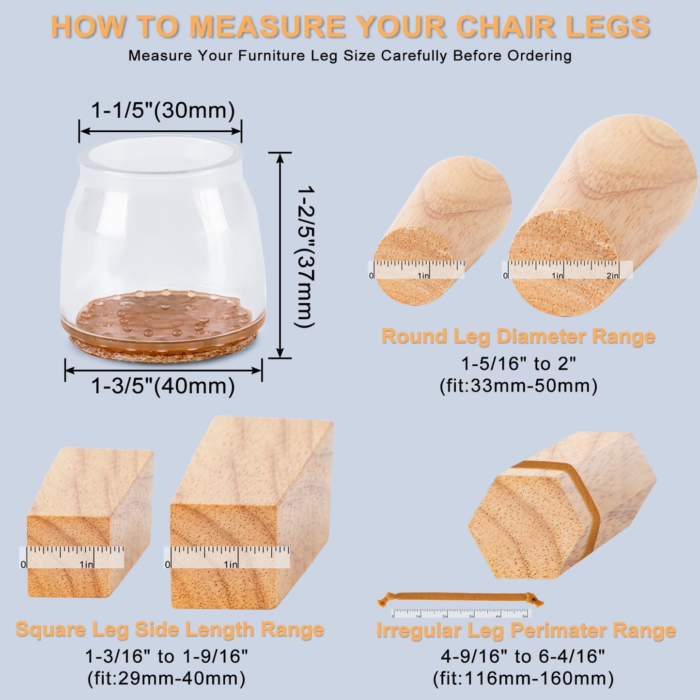 Amrules 36Pcs Round Chair Leg Floor Protectors, Silicone Chair Feet Caps to Protect Tile Floors, Felt Pads Furniture Leg Caps Covers from Scratches and Noise (Brown,Large Fit: 1.3"-2")