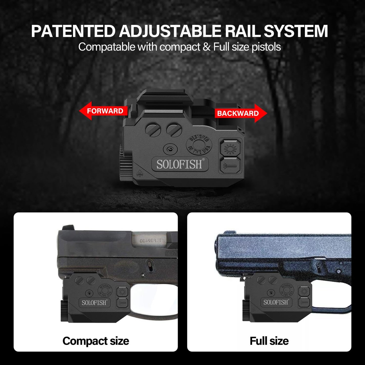 SOLOFISH 500lm Pistol Light Beam Combo with Strobe & Memory, Slidable Purple Green Beam and Gun Light Fits Full & Compact