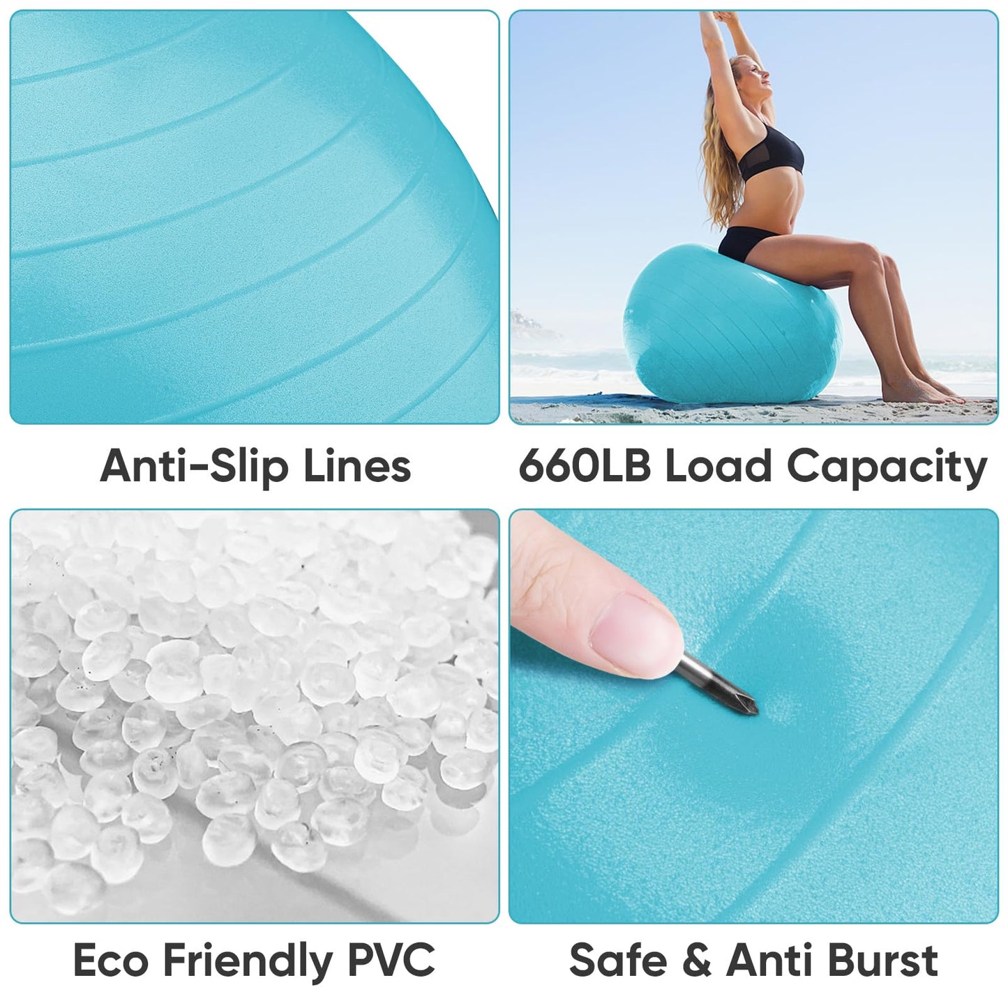 APEXUP Yoga Ball, 660 lbs Anti-Burst Exercise Ball with Pump, 5 Sizes (XXL(31"~34") 85cm, Light Blue)