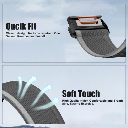 ANCOOL for Garmin Fenix 7/Fenix 6/Fenix 5 Band 22mm Quickfit Nylon Watch Bands Replacement for Fenix 7 Pro/Fenix 6 Pro/Fenix 5 Plus/Forerunner 935/945/955/Instinct 2(Black/Grey)