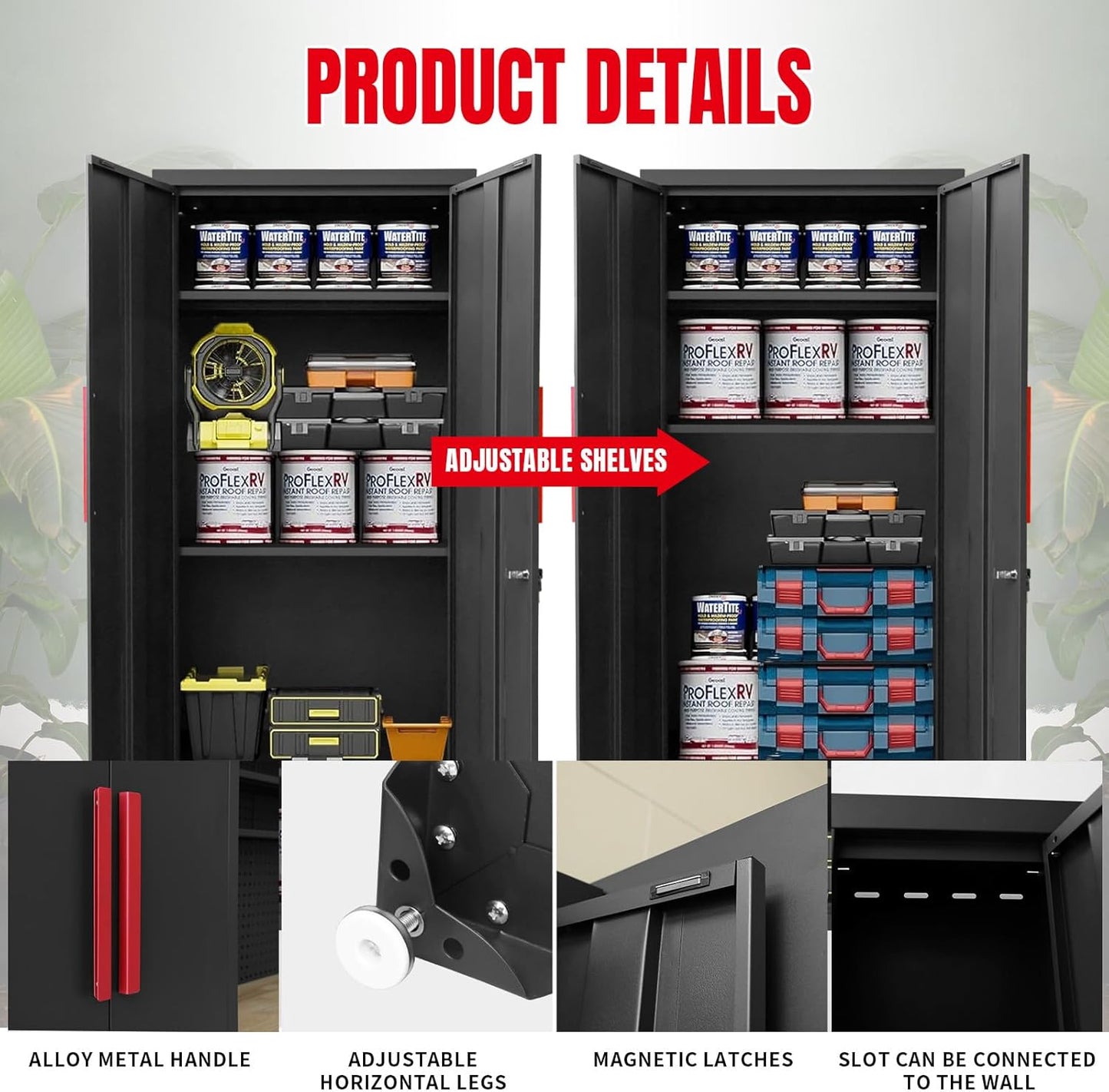 Torin Garage Storage Cabinets - 8-Piece Workshop Cabinet Set in Black with Steel Drawers & Pegboard