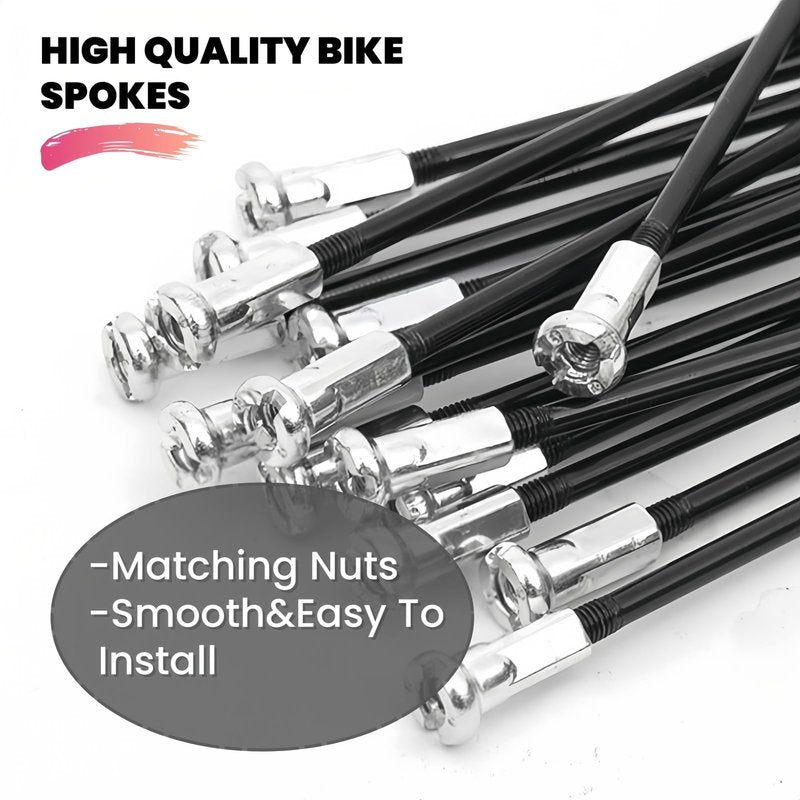 Goucrro 14G Bike Spokes 2mm Bicycle Spokes MTB Road Bike Wheels Black Spokes Steel 76mm-305mm with Nipples 38pcs(Black,14G-276mm)