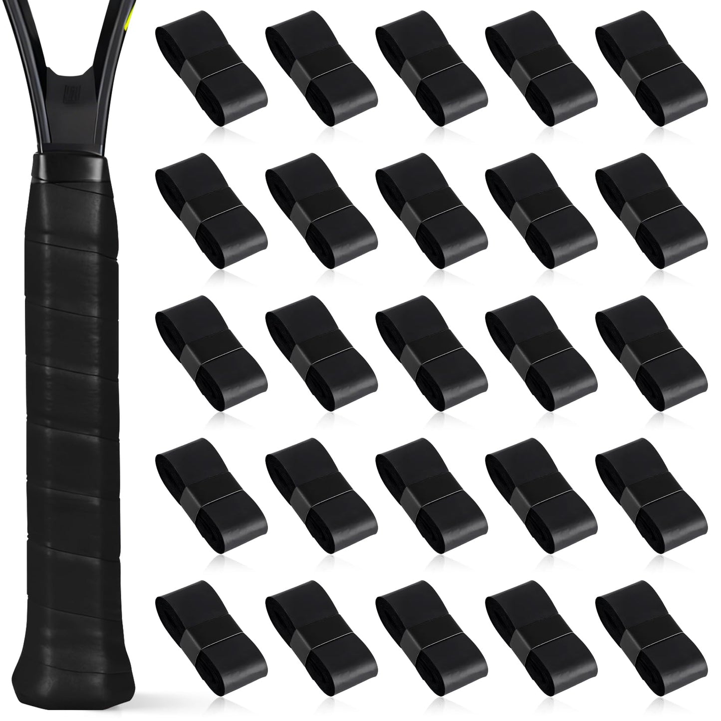 Mindow 26 Pack Black Tennis Racket Grip Tape, Precut Overgrips for Anti-Slip Sweat Absorption, PU Tennis Overgrip Wrap for Tennis, Badminton Pickleball, Velvety Comfort Enhanced Control