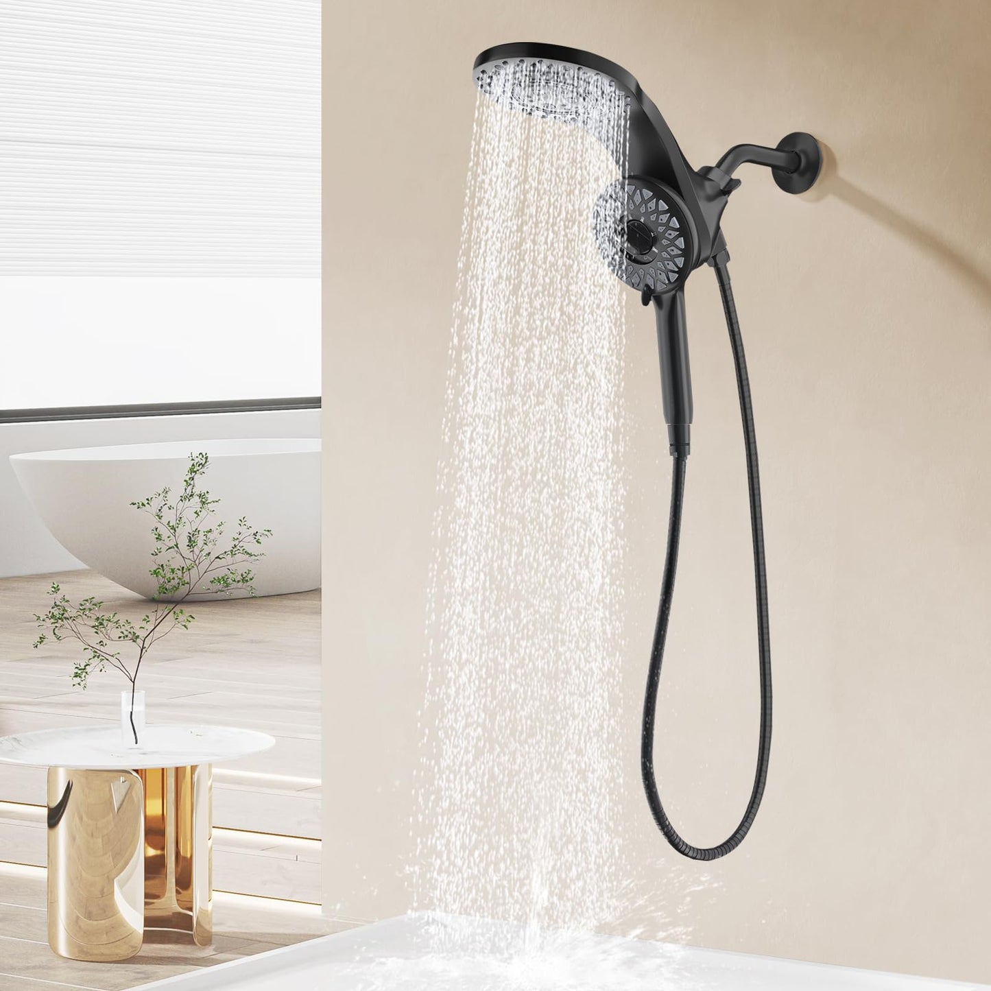 KAIYING Magnetic Rain Shower Head with Handheld Spray Combo, High Pressure Magnetix Dual Shower Head with 9 Spray Modes, Bathroom Big Modern Waterfall Showerhead with 5 Settings (Matte Black)