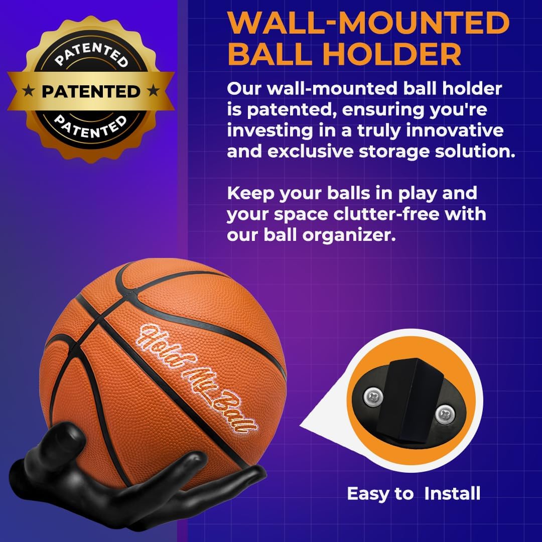 Skiennix Wall-Mounted Ball Holder - Premium Resin Display for Basketball, Soccer, Football | Secure Sports Room Decor