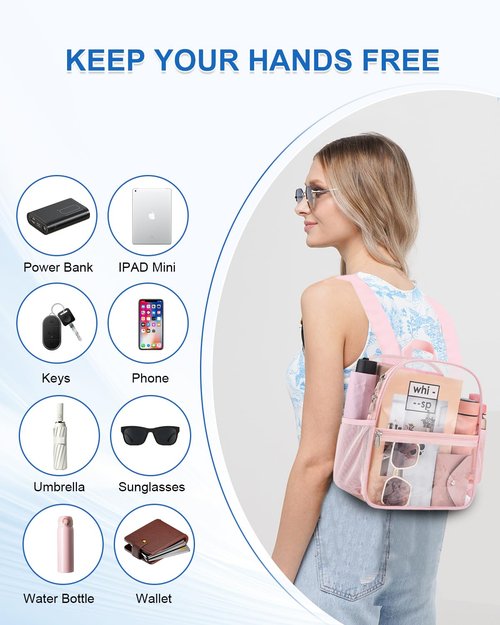 UEASE Clear Backpack for Stadium Events, 12x12x6 Small Clear Plastic bag with Reinforced Straps for Game Security Festival Concert