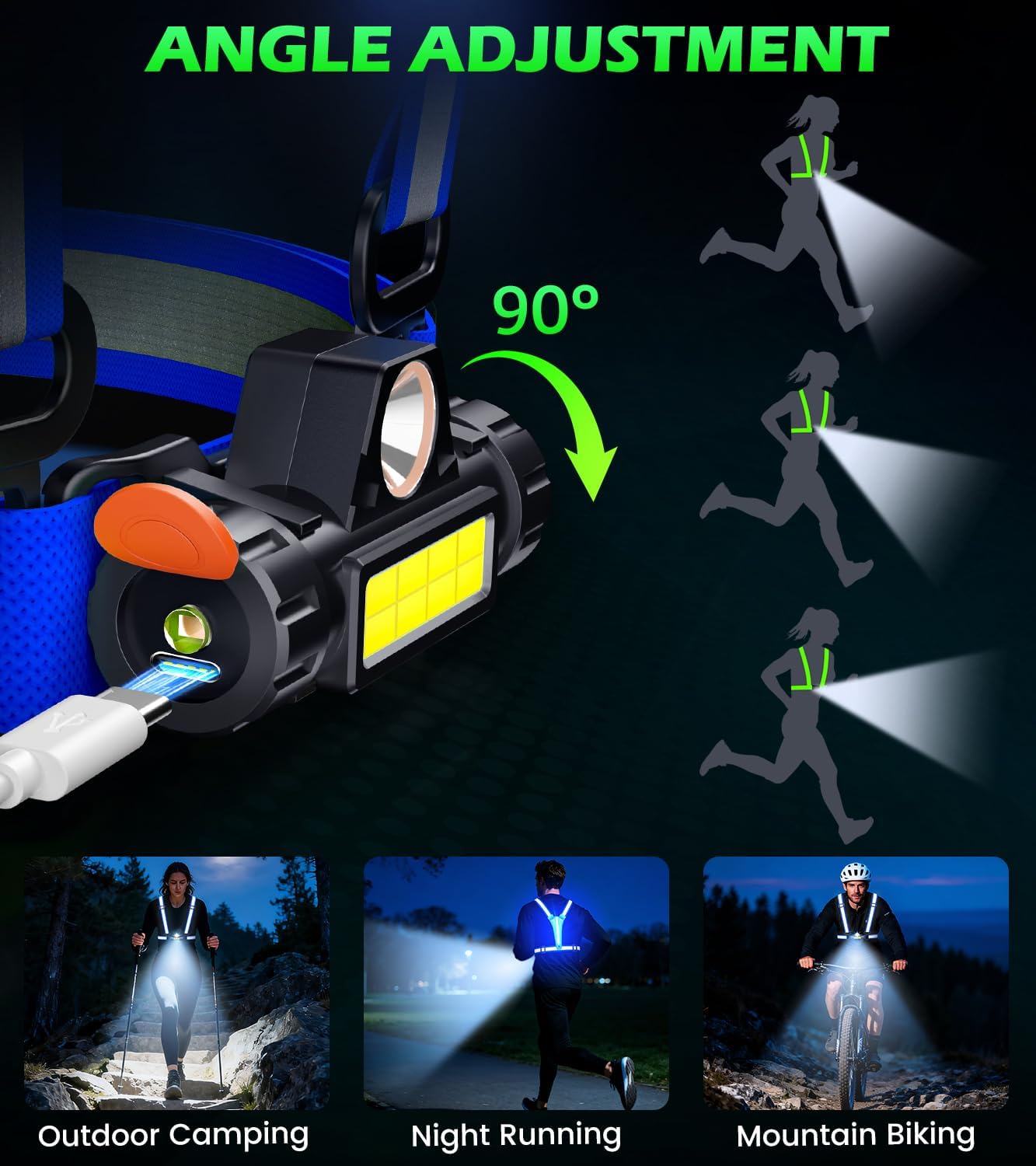Skiennix LED Reflective Running Vest - 90° Adjustable Rechargeable Chest Light for Night Safety