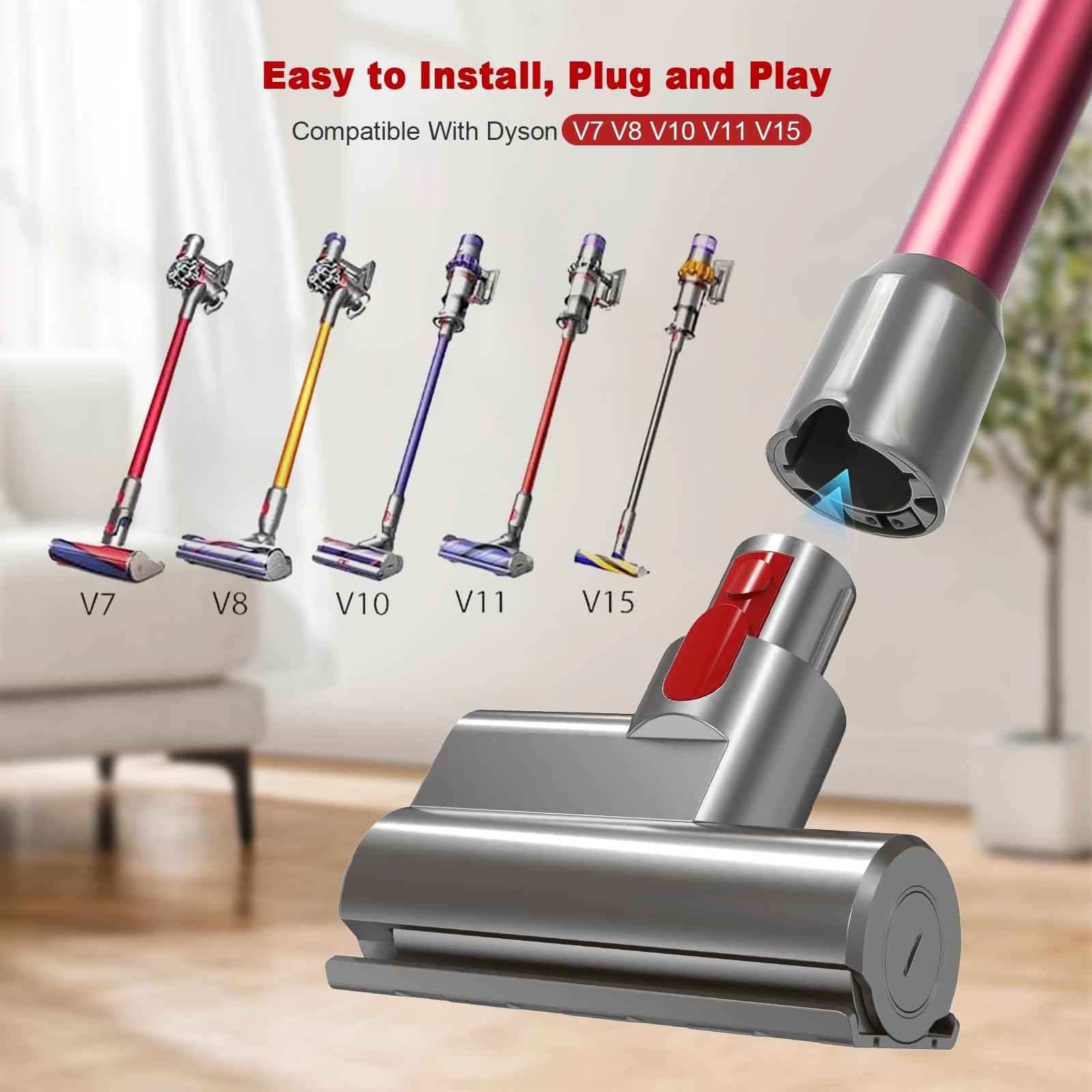 Zihvfzu Mini Motorized Brush Head Attachment for Dyson V7 V8 V10 V11 V15 Cordless Vacuum Cleaners, Upholstery, Mattress, Carpet, Couch, Car Seats, and Floor Cleaning Tool Replacement Parts