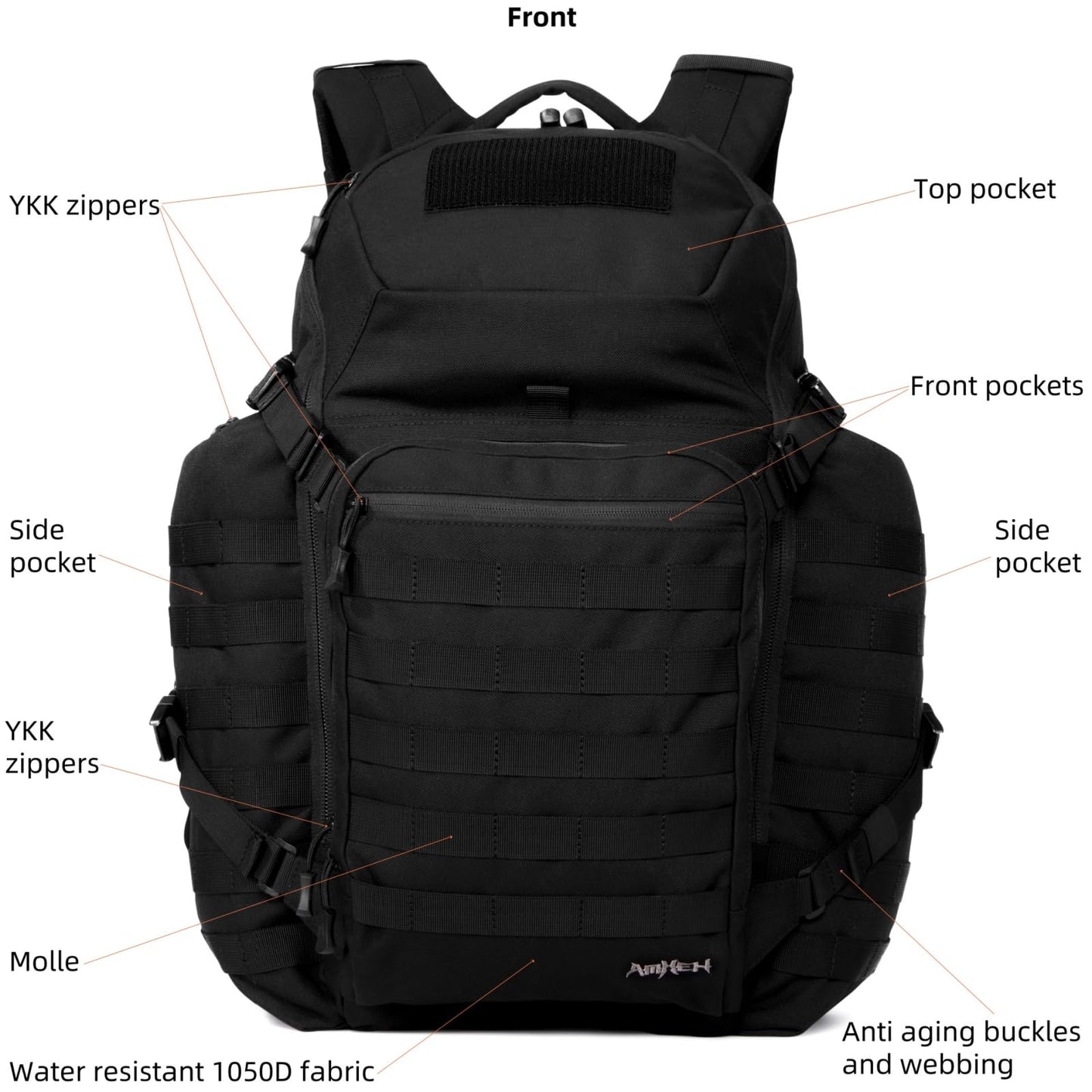 AMHEH 52L 1050D Airplane Approved Tactical Travel Backpack, Black