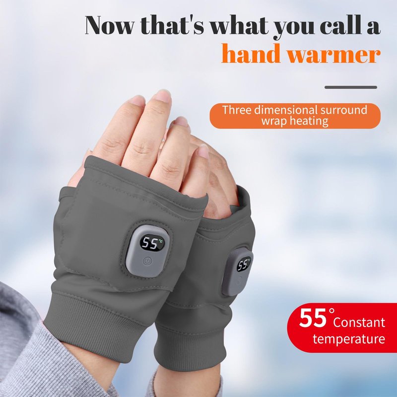 Portable Heating Fingerless Gloves with Digital Display, Rechargeable Heated Thermostatic Gloves for Outdoor, Cycling, (Grey)
