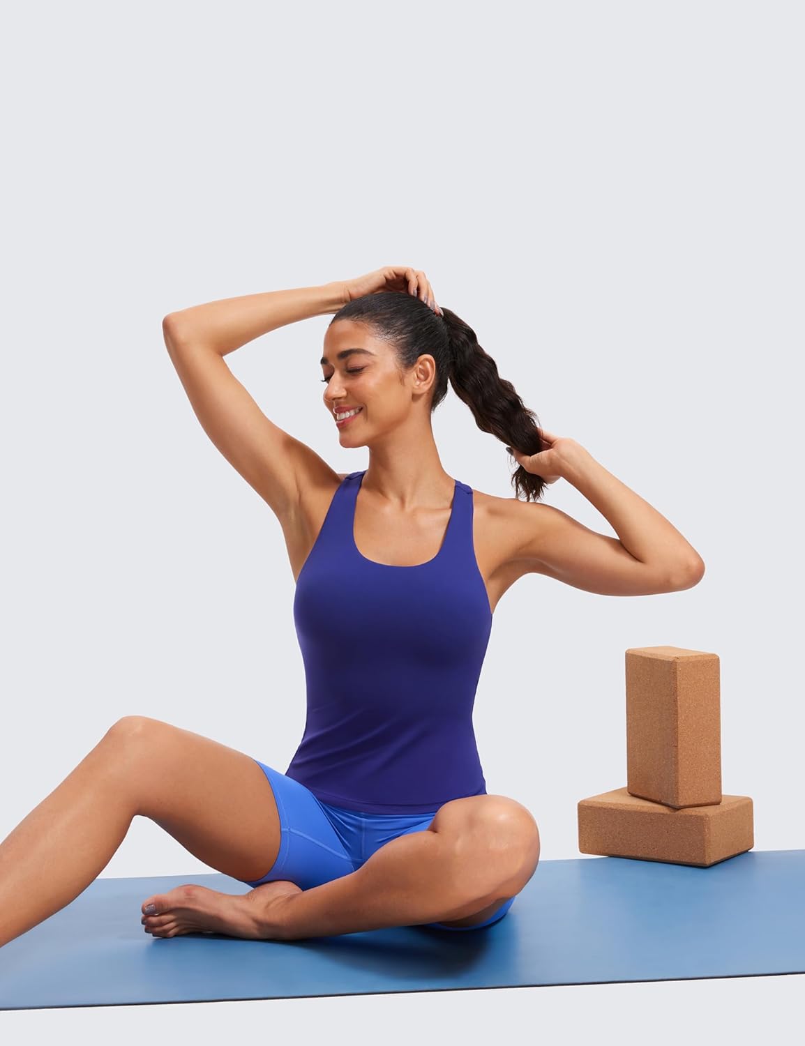 CRZ YOGA Racerback Workout Tank Tops for Women - Padded Spandex Yoga Shirts with Built-In Bra
