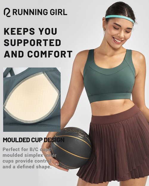 RUNNING GIRL Sports Bras for Women High Support, Adjustable Straps High Impact Sports Bras with Sewn in Pads Workout Bra(3167 Sage Green L)