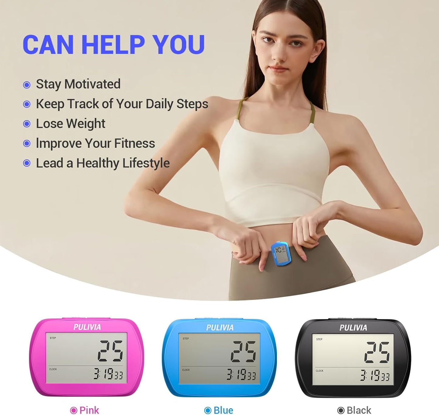 Skiennix Pedometer - Accurate 3D Step Counter with Clock | Portable Clip-On Design for Easy Tracking