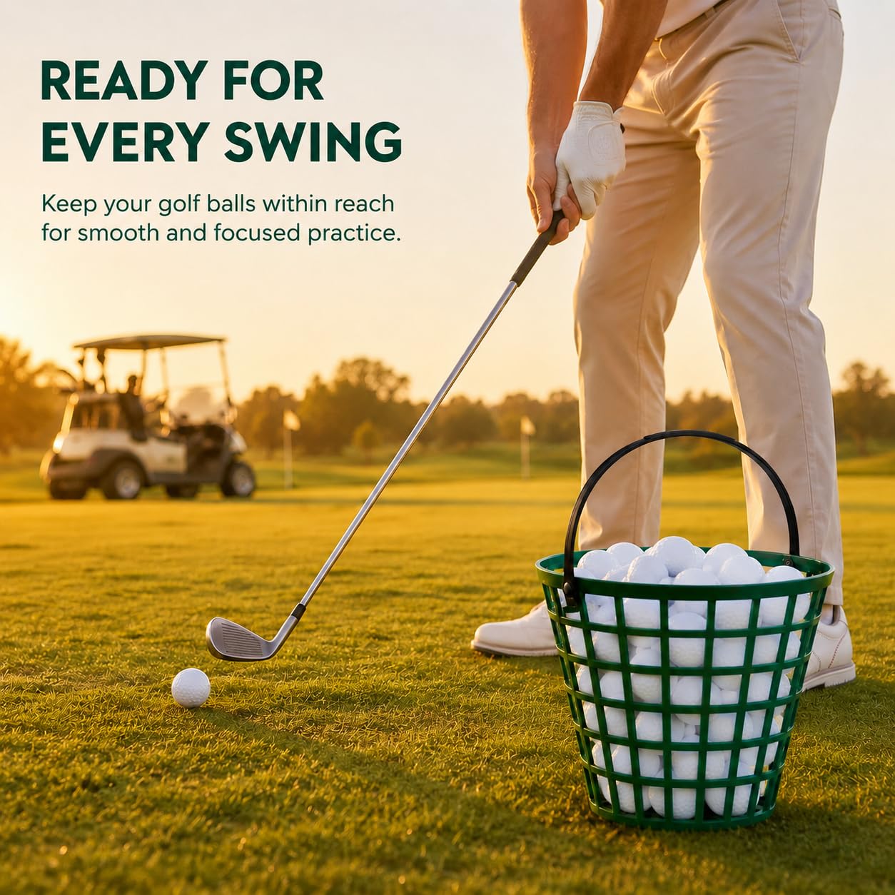 VANZACK Plastic Golf Ball Basket 100 Balls, Golfball Container Golf Ball Bucket with Handle, Holds 100 Balls, for Summer Golf Ball Storage Practice Accessories, Green