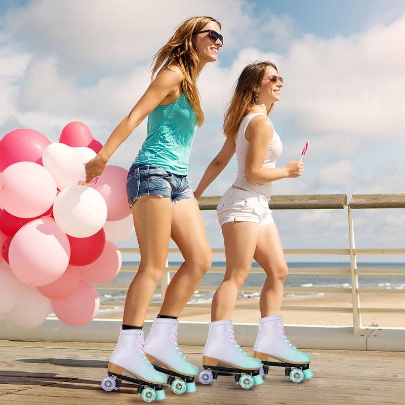 Gets Roller Skates for Girls and Women, Purple and Green PU Leather Light Up Women's Roller Derby Skates, Cute Adjustable Four-Wheel Beginner Outdoor Roller Skates for Youth (40)