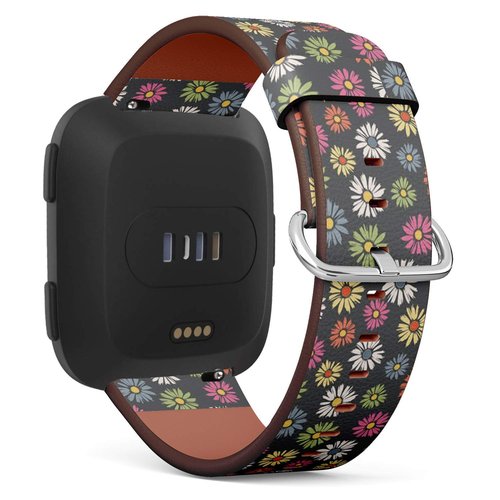 Compatible with Fitbit Versa, Versa 2, Versa Lite - Quick Release Leather Wristband Bracelet Replacement Accessory Band - Colorful Big Daisies