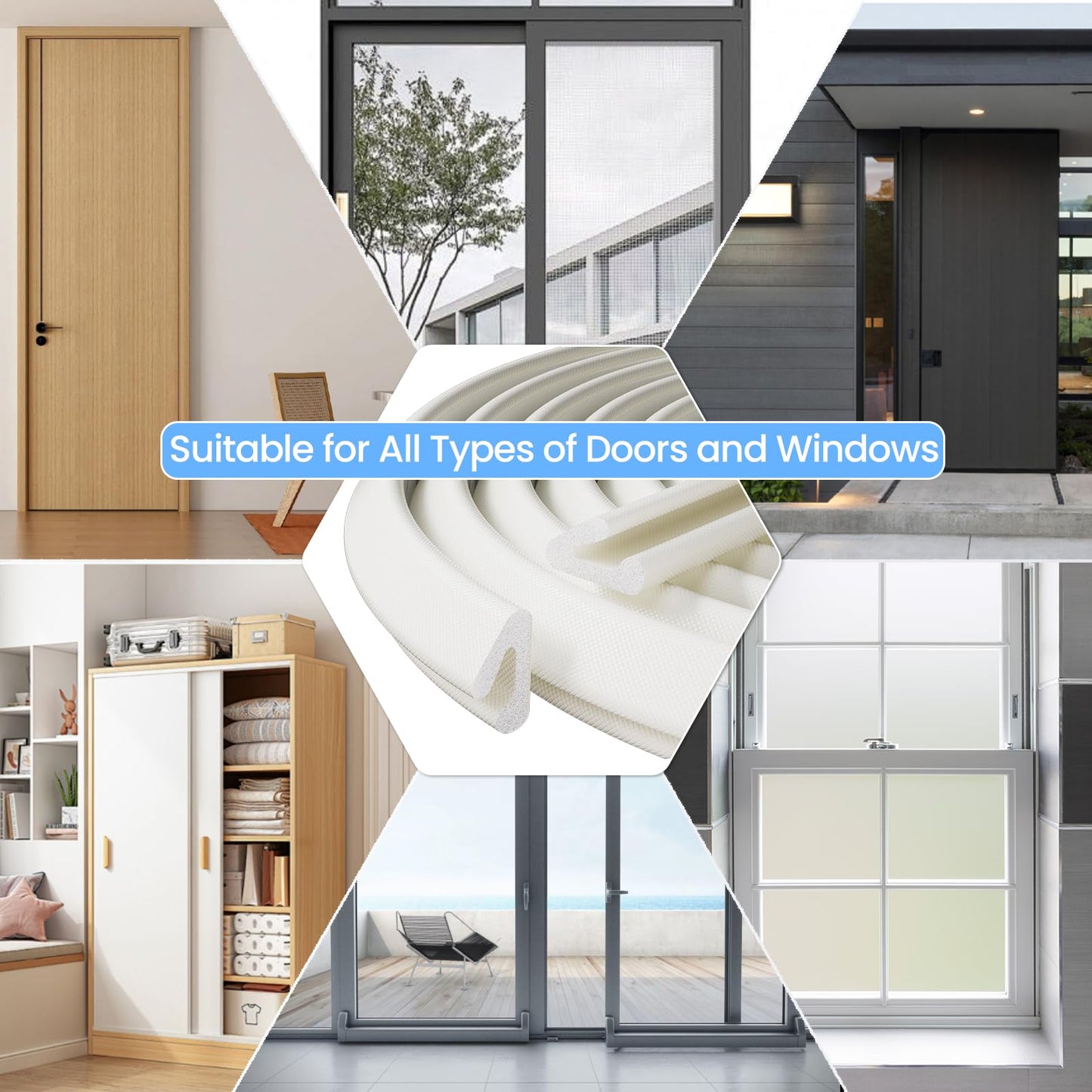 19.7ft V-Shape Weather Stripping Door Frame Seal Strip,Self-Adhesive Door Gap Filler for Winter Insulation,Foam Soundproofing Weatherstripping for Door Draft Stopper Light Blocker,White