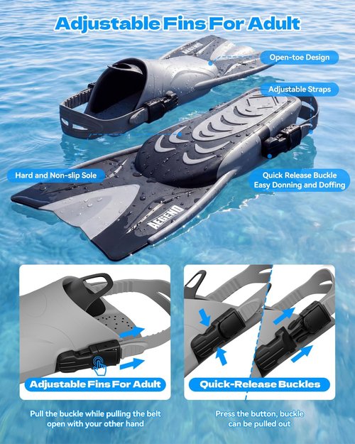 Aegend Snorkeling Gear Set - Anti-Fog Panoramic Mask, Adjustable Fins & Dry Top Snorkel | All-in-One for Swimming & Diving