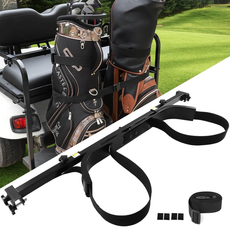 LEAPGOMAX No Drilling Golf Cart Bag Holder Fit for 2+2 Golf Cart Rear Seat with 1 Inch Square Tube, Universal Golf Cart Rear Seat Bag Holder Attachment Adjustable for EZGO Club Car Yamaha Golf Carts