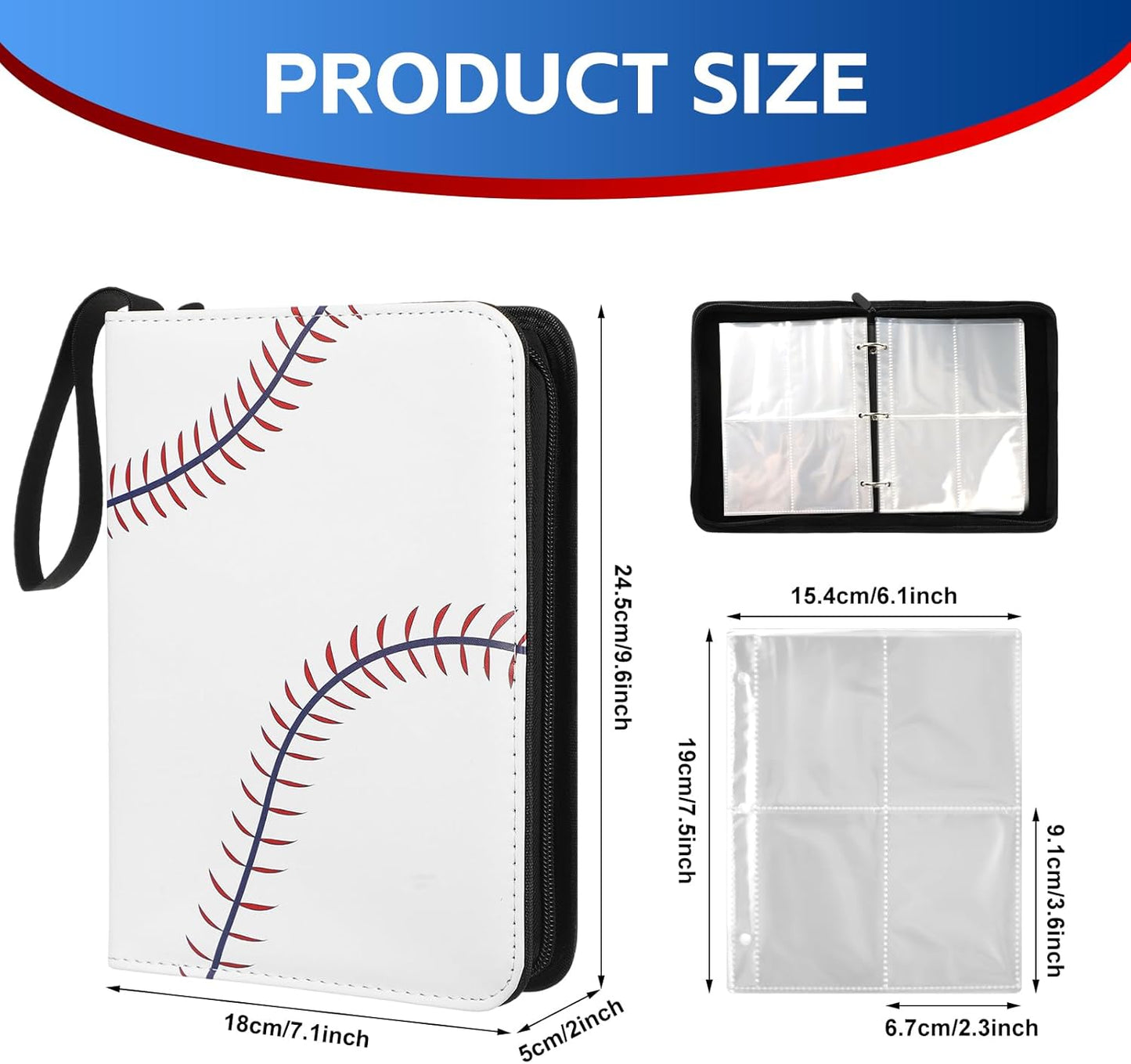 Sanwuta Baseball Card Binders - 6 Pack with 2400 Pockets & Zipper | Double-Sided Sports Display Album