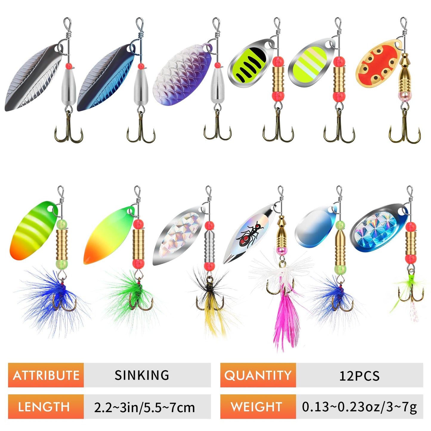 TRUSCEND Well-Made Rooster Tail Fishing Lures with Flash Copper Body and Blade, Two-Way Spinning Spoons System Fishing Spinners for Jigging, Freshwater Crappie Jigs, Blade Bait for Bass Trout Walleye