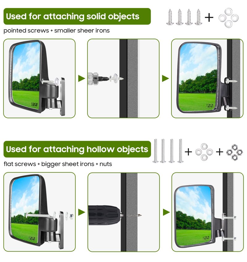 10L0L Newest Golf Cart Mirrors, Folding Side and Panoramic Rear View Mirror Kit for Yamaha Club Car EZGO, Eliminate Blind Spots Clear Convex Style