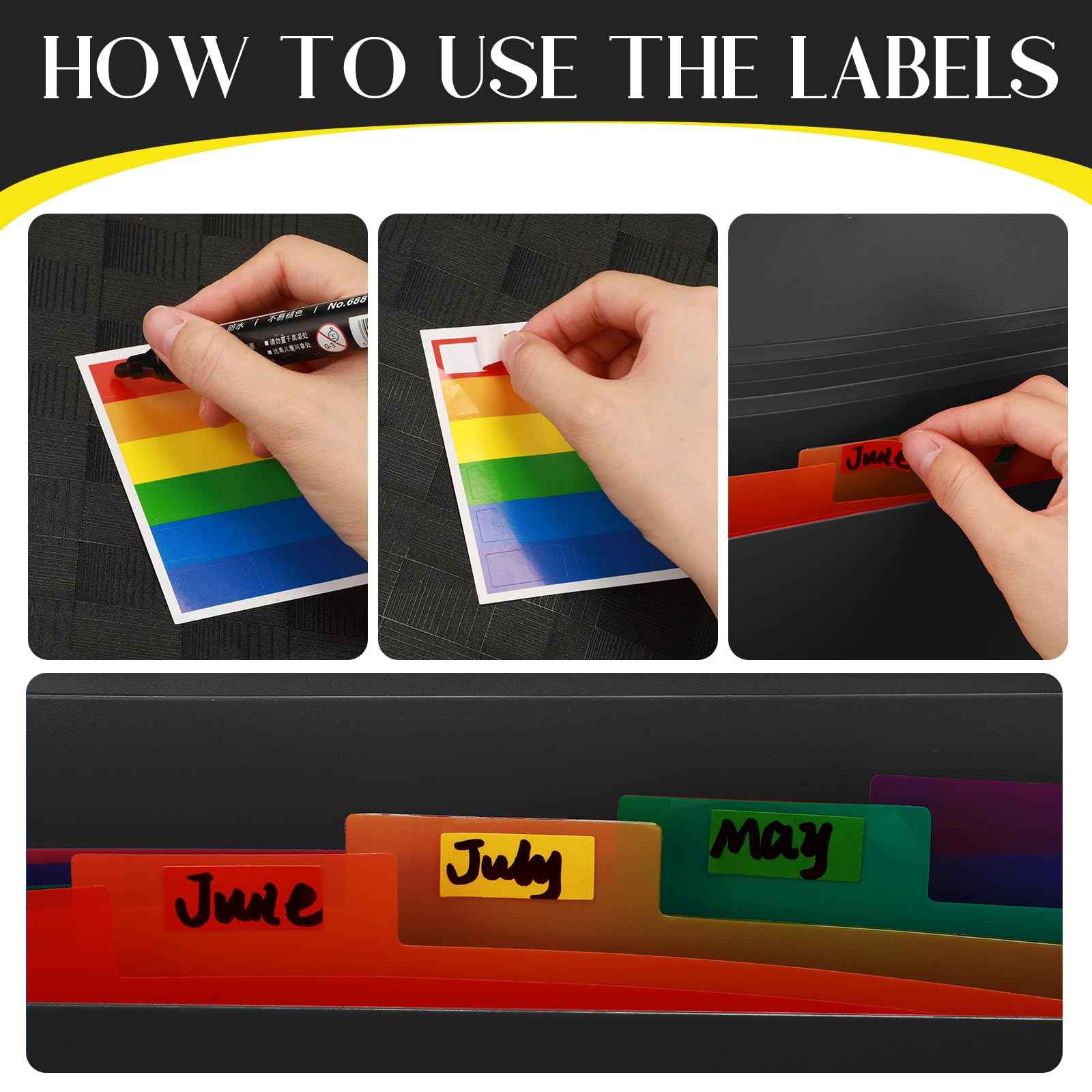 Glenmal 10 Pcs 7 Pocket File Folders File Organizer Expanding Folder with Labels Plastic Expandable Folder Pocket Folder A4 Letter Size Paper Organizer Folder for Office(Black)