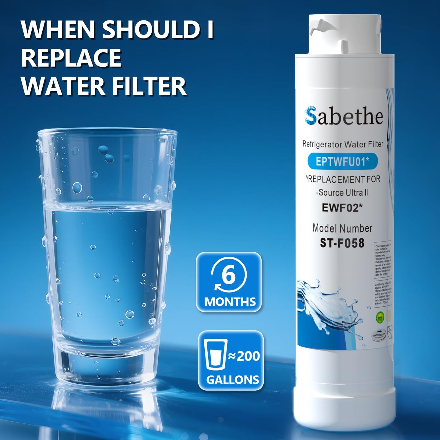 Sabethe Water Filter Replacement for EPTWFU01, Pure Source Ultra II, FGSS2635TD0, FPBC2277RF0, EWF02, white (3 Count Pack Of)