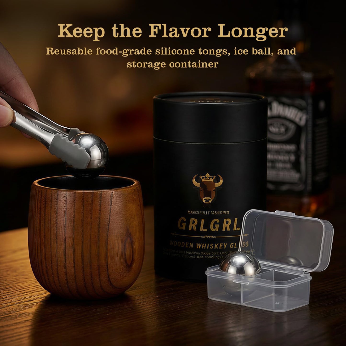 GrlGrl Charred Wooden Whiskey Glasses, Gifts for Men Old Fashion Bourbon Drinking Collins Cup, Gift for Dad, Husband, Brother, Boy Friend or Whiskey Lovers