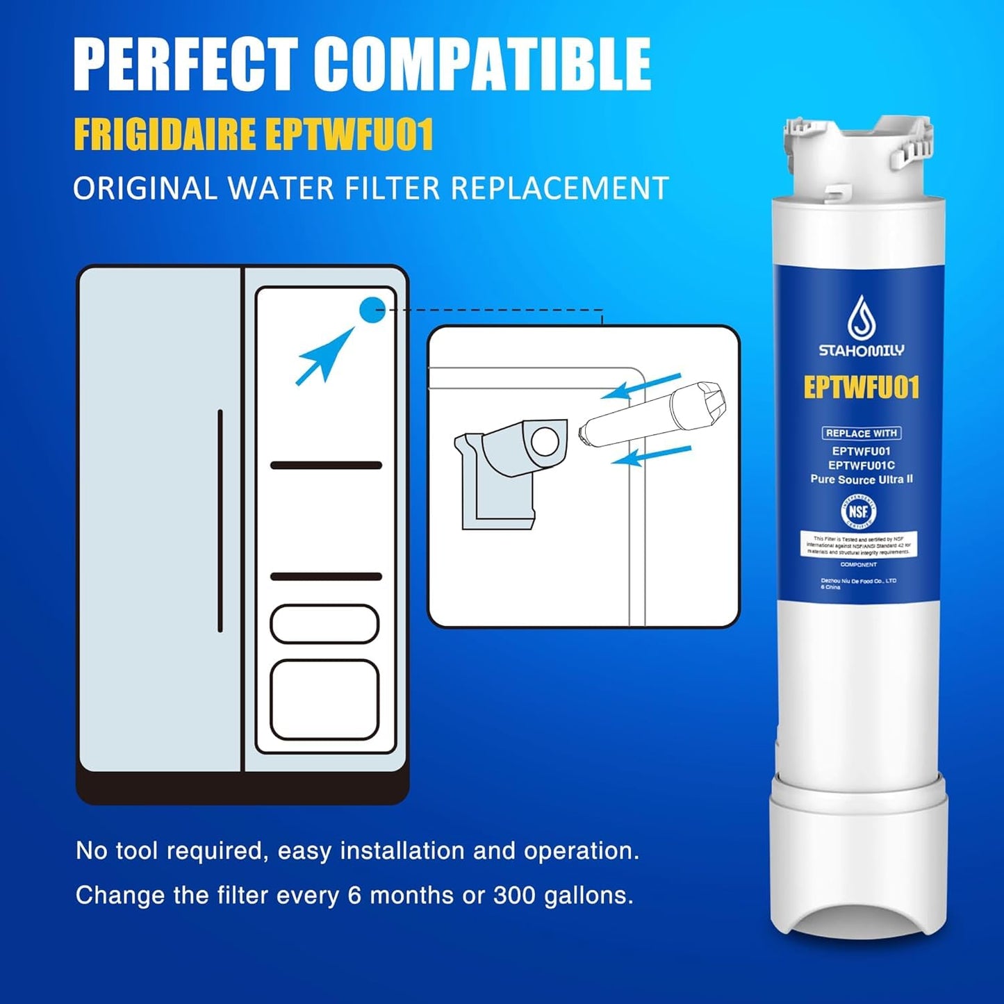 EPTWFU01 Water Filter Replacement - Compatible with Frigidaire EPTWFU01, Pure Source Ultra 2, EWF02, SCWFTCTO, 1012505454226, 4562222 Water Filter Replacement, 3 Pack