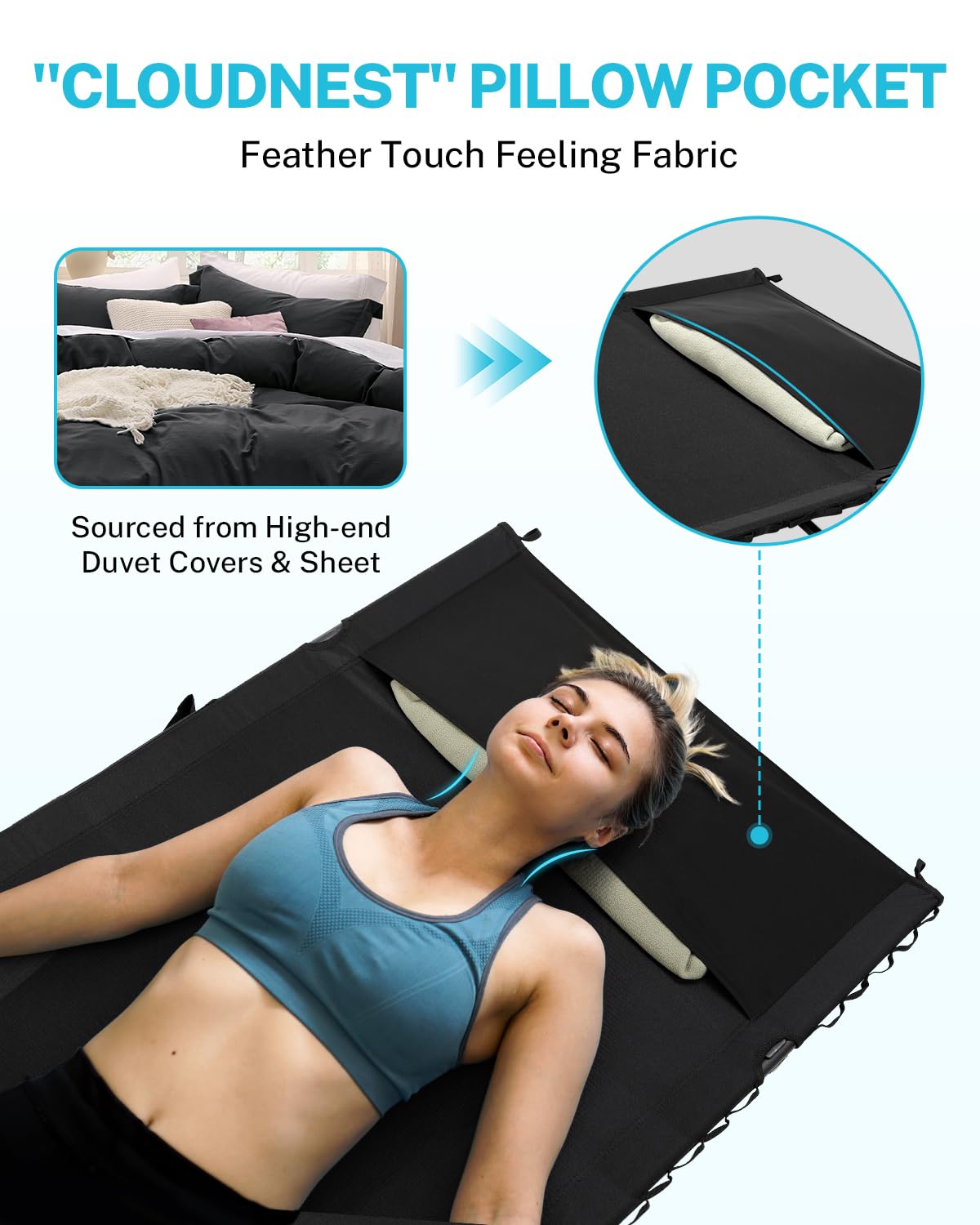 Gonex 31.5" Extra Wide Camping Cot with Premium Pillow Pocket Supports 350lbs, Portable Ultralight Folding Cot Bed for Adults Travel, Beach, Home, Sleeping (Black)