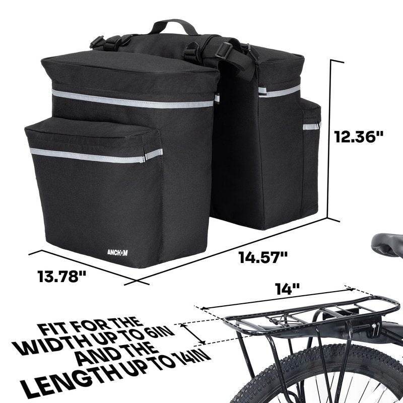 ANCHOM Bike Panniers, 34L Upgraded Water Resistant Saddle Bags for Bicycle Rear Racks, Bike Accessories for Mountain, Road & Electric Bikes, Bike Bag for Commuting, Black