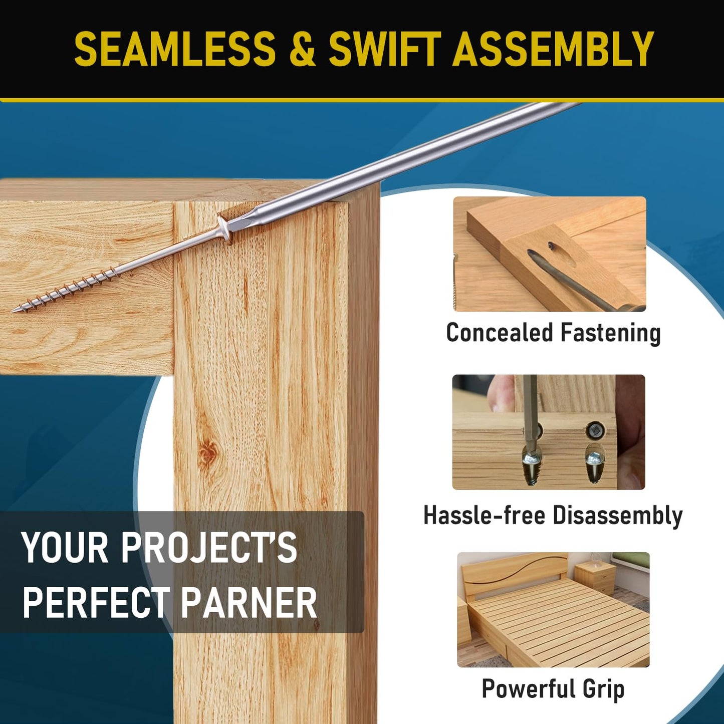 600Pcs #8 x 1 Inch Pocket Hole Screws, Interior Pocket Screw, Zinc Coated, Coarse Thread, Square Drive Washer Head, 150MM Drive Bit Included.