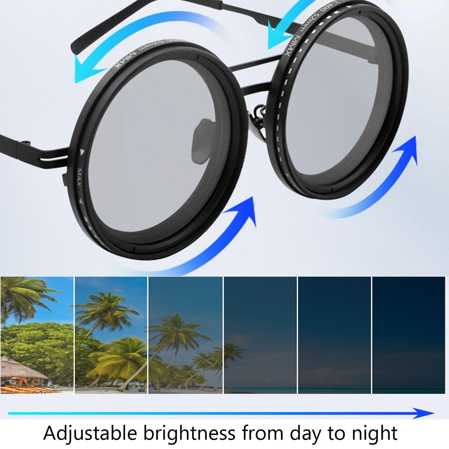 yunanwa Adjustable Tint Sunglasses for Men, 1-9 Gears Rounded Polarized Glasses with Nd Filter Lensesadjust Shade Sunglasses for Men Beach Shady Fishing Driving