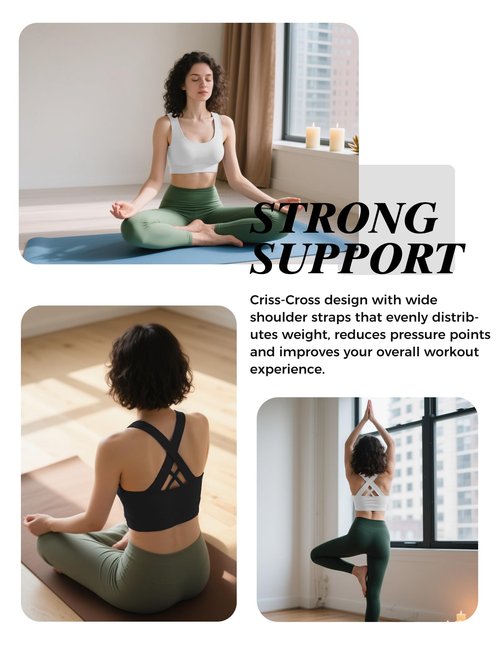 Buauty 2 Packs Sports Bras for Women, High Impact Yoga Workout Bra, High Support Criss-Cross Back Bras for Large Bust, Wireless Padded Athletic Strappy Racerback Sports Bra, Black+White L