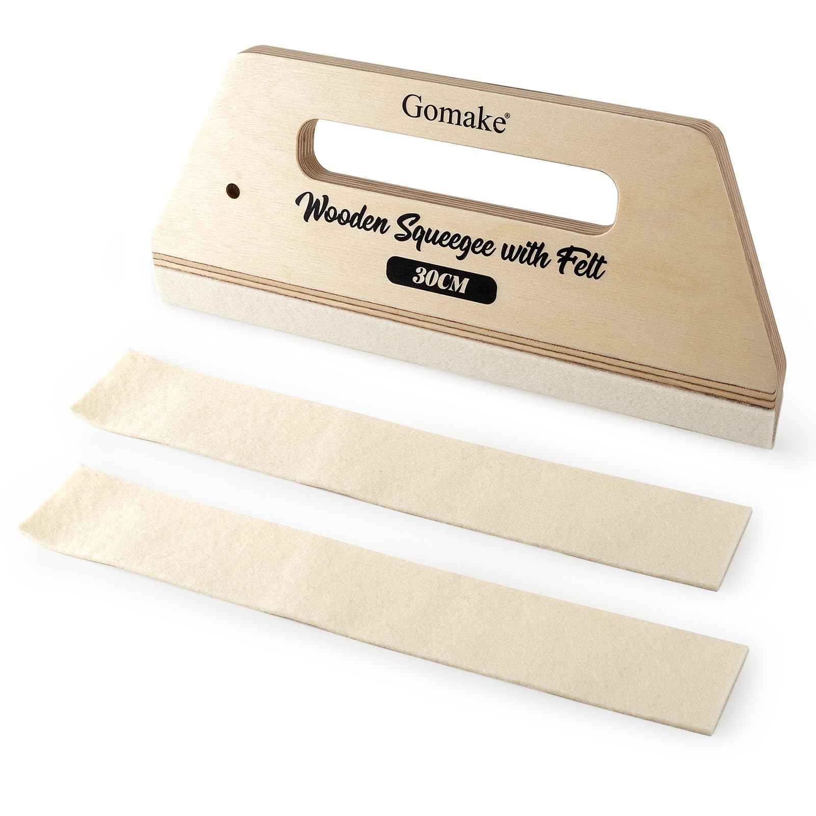 Gomake Wallpaper Smoothing Tool Large Wooden Squeegee with Felt for Large Film Application,Floor Graphics Installing,Doors and Windows Decal Applications