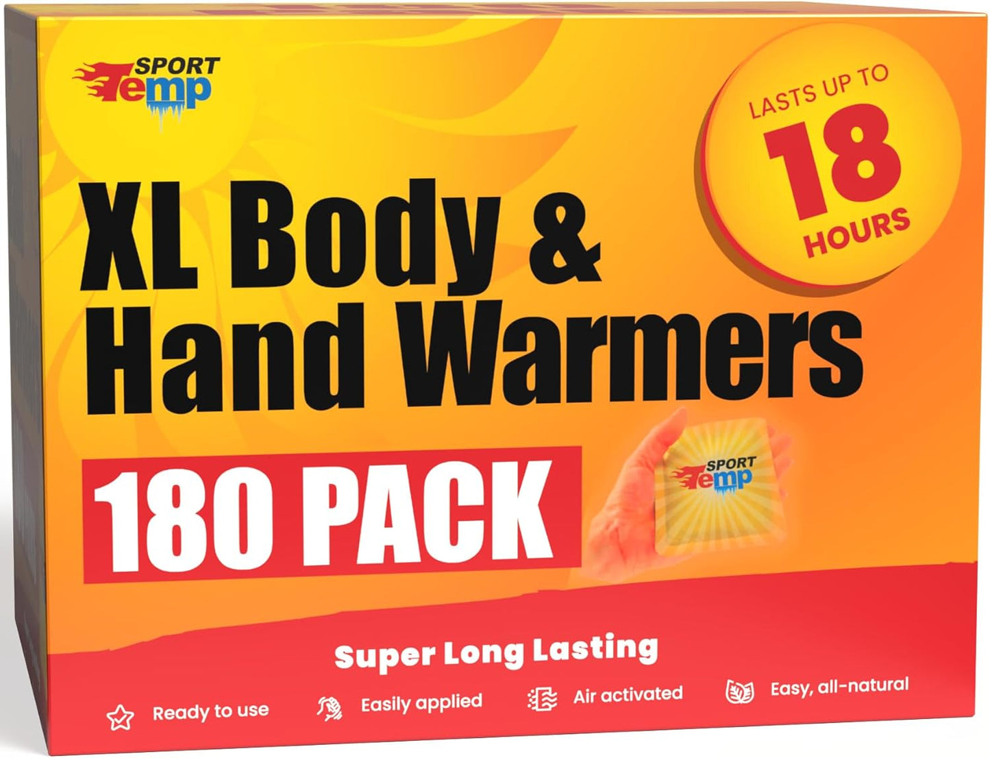 Skiennix Large Hand & Body Warmers - 18 Hours of Odorless Heat | Natural Air Activated for Hands & Toes