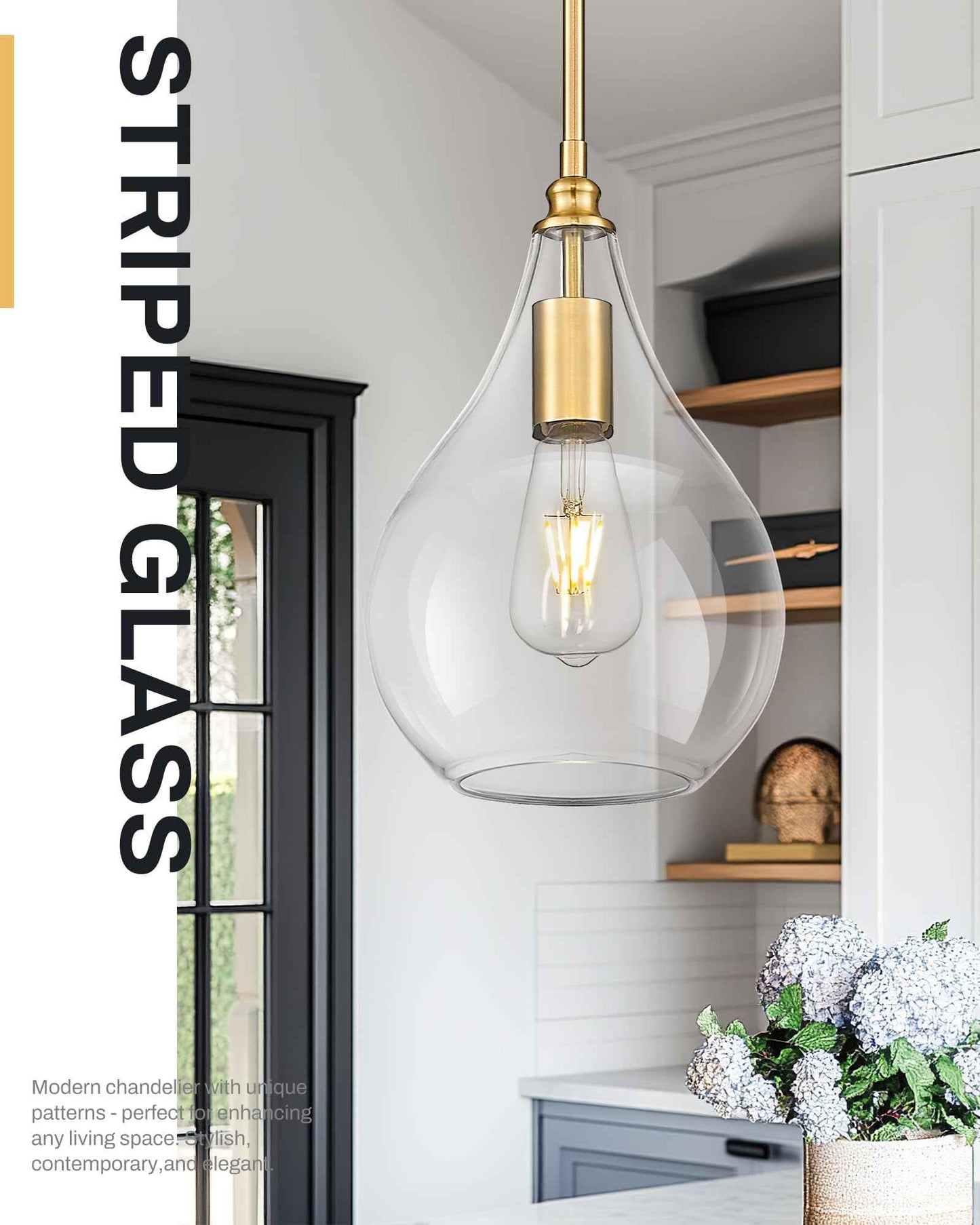 TENGXIN 8 Inch Pendant Lighting for Kitchen Island,Hanging Lights Kitchen Island,Brushed Gold Finished Clear Glass Pendant Light,Farmhouse Pendant Light for Dining Room,Bedroom,TXPLBG12-LCG