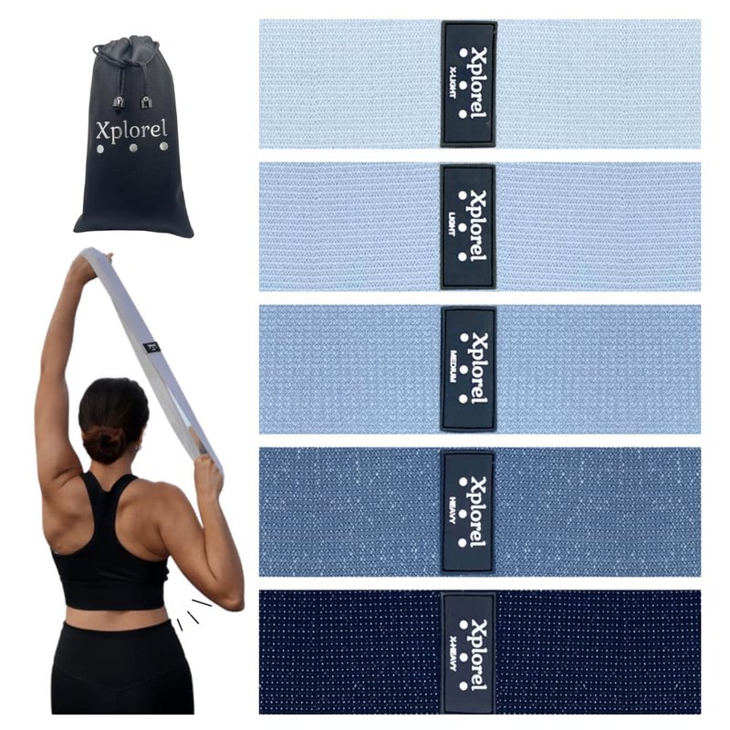 Xplorel Resistance Bands w/Carrying Bag, Workout Book & Fitness Planner for Working Out-Heavy Duty Strength Training Bands Set w/ 5 Resistance Levels-Stretch Bands for Physical Therapy (Gray)