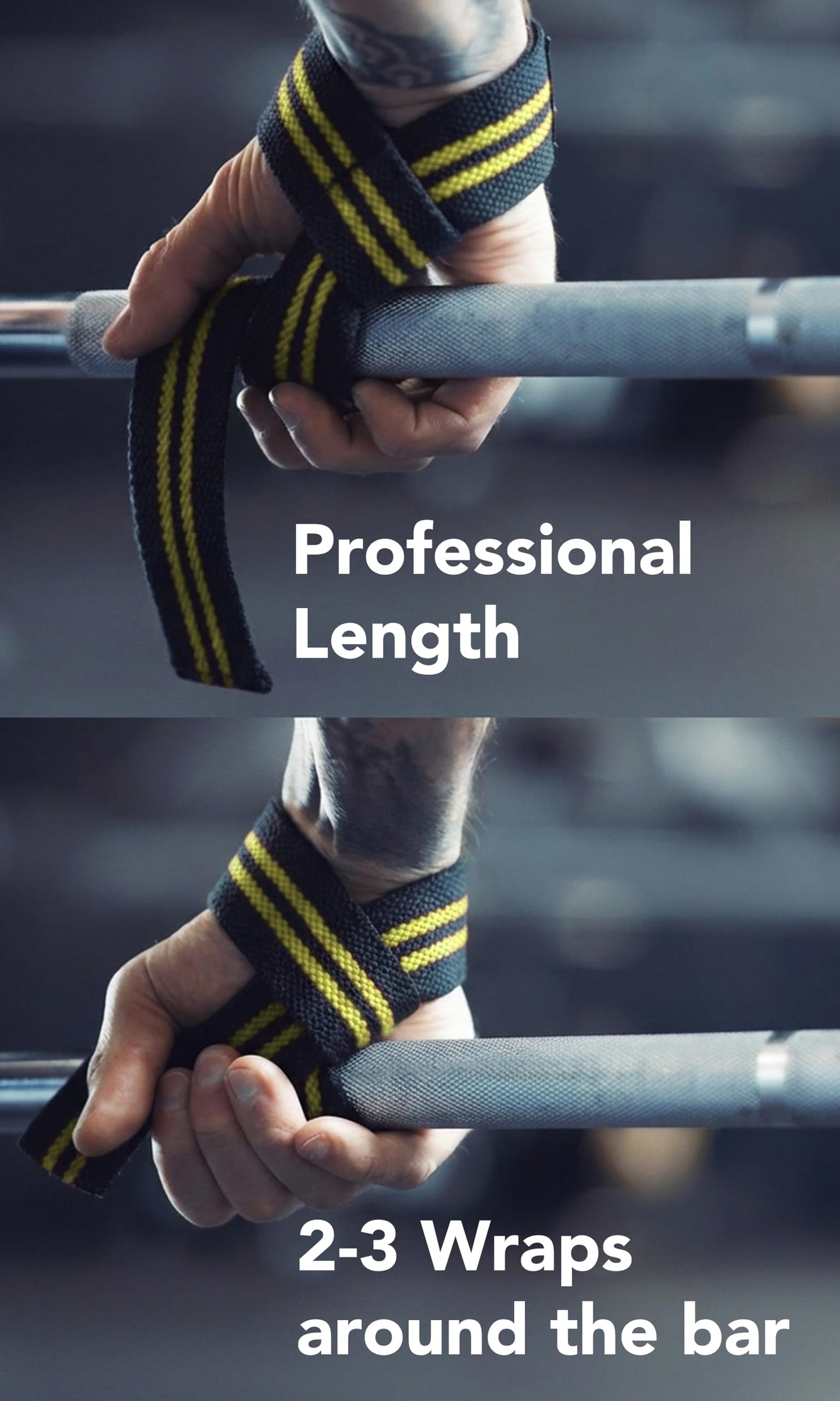 Fitgriff® Lifting Wrist Straps for Weightlifting, Gym, Deadlift, Workout (Made of Premium Cotton & Padded) - Men & Women (Standard, Black/Yellow)