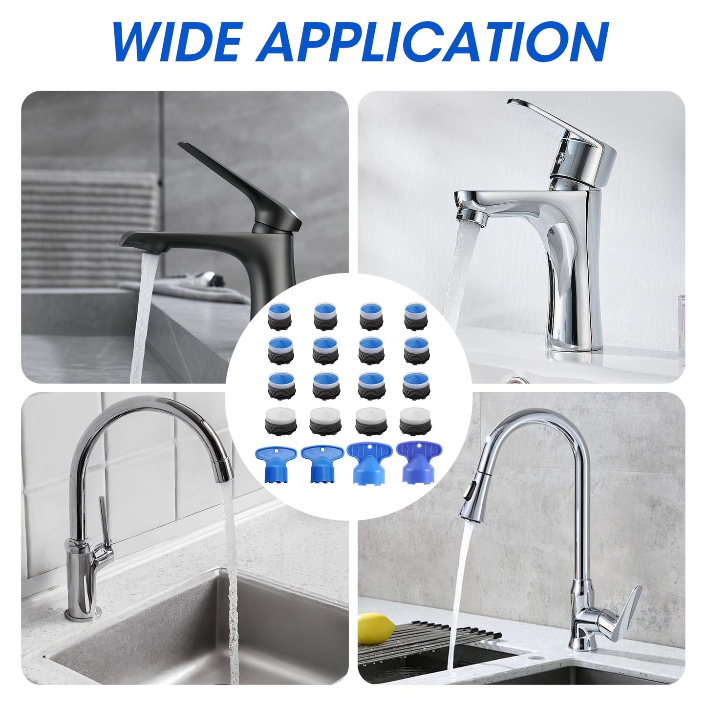 TNJPSEK Faucet Air Aerator Replacement Removal Tools for Moen, Water Cache Saving Flow Restrictor Compatibility System, Universal Aerator Set for Kitchen & Bathroom Sinks (16.5/18.5/21.5/24mm)