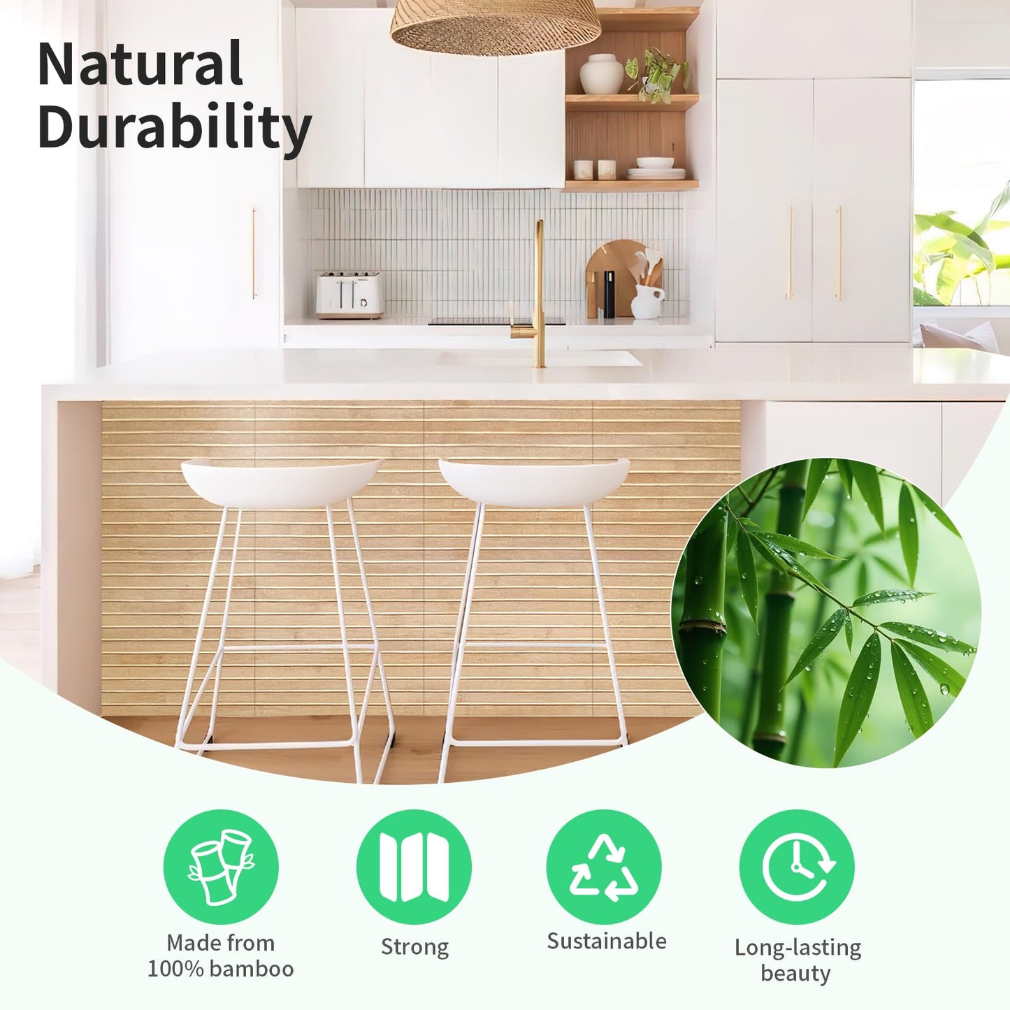 AMZDEPOT Natural Bamboo Wall Panel for Interior Wall Decor, Renewable Pole Wrap Wainscoting Paneling for Wall Ceiling Furniture Cabinet Office, 12 x 96 Inch, Carbonized