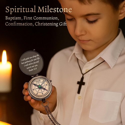 Engraved Compass - I Will Guide You - Psalm 32:8 Quote Handmade Working Compass with Scripture - Religious, Christian, Catholic, Christening, First Communion, Confirmation Gift