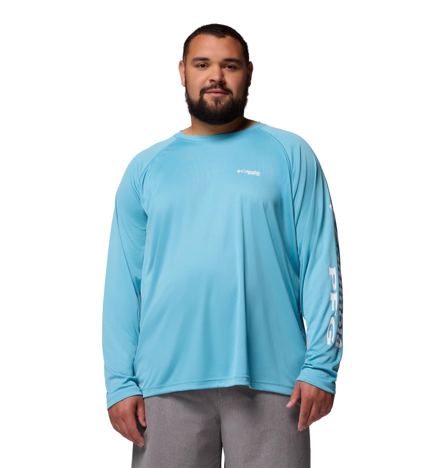 Columbia Men's PFG Terminal Tackle Long Sleeve Fishing Shirt, Vintage Blue/White Logo, X-Small
