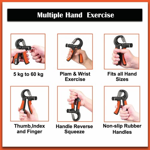Strenvo Hand Grip Strengthener Complete Set – 12 PCS | Forearm, Finger, Wrist & Hand Exerciser Kit for Men & Women | Adjustable Resistance, Finger Stretcher, Therapy Ball & More | Home & Office Workout (Orange)
