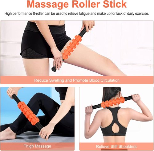 Aucuu Foam Roller Set - 5-in-1 Massage Roller, Yoga Stick, Ball & Stretching Strap | Orange