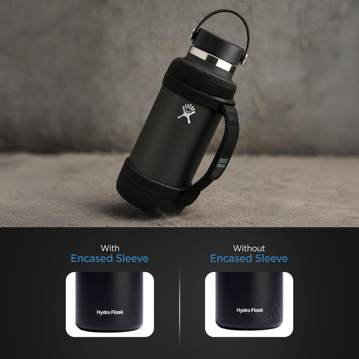 ENCASED Hand Strap Boot Designed for Hydro Flask 32 and 40 Oz Wide Cap Water Bottles, Protective Bottle Holder with Adjustable Neoprene Carrying Handle (Black)